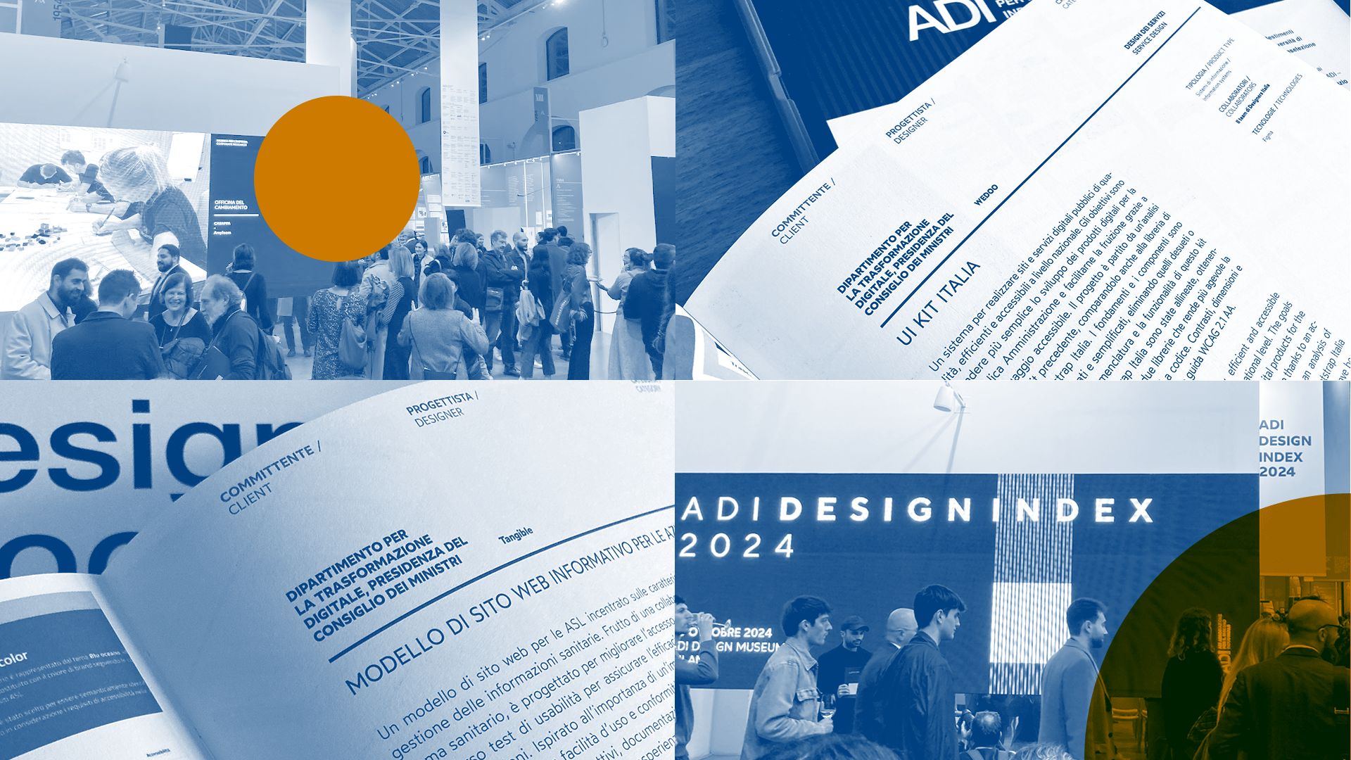 La cerimonia di presentazione della mostra all'ADI Design Museum a Milano, e le pagine dedicate a UI Kit Italia e modello ASL